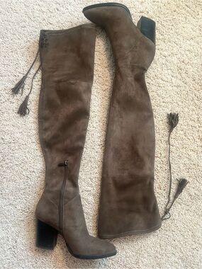 Marc Fisher LTD Taupe Brown Over-the-Knee Suede Boots with Block Heel